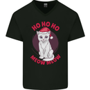 HO HO HO Funny Christmas Cat Xmas Meow Mens V-Neck Cotton T-Shirt Black
