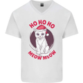 HO HO HO Funny Christmas Cat Xmas Meow Mens V-Neck Cotton T-Shirt White