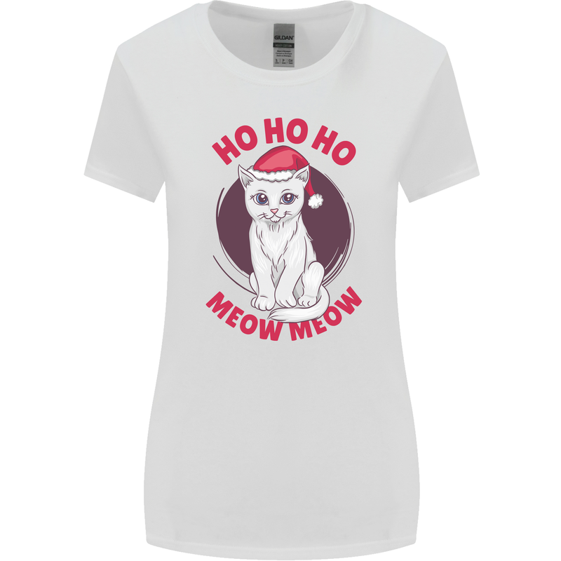 HO HO HO Funny Christmas Cat Xmas Meow Womens Wider Cut T-Shirt White