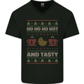 HO HO HO Hot & Tasty Funny Christmas Xmas Mens V-Neck Cotton T-Shirt Black