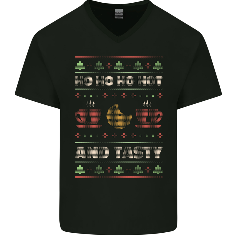 HO HO HO Hot & Tasty Funny Christmas Xmas Mens V-Neck Cotton T-Shirt Black