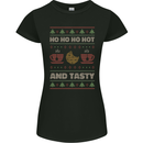 HO HO HO Hot & Tasty Funny Christmas Xmas Womens Petite Cut T-Shirt Black