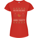 HO HO HO Hot & Tasty Funny Christmas Xmas Womens Petite Cut T-Shirt Red