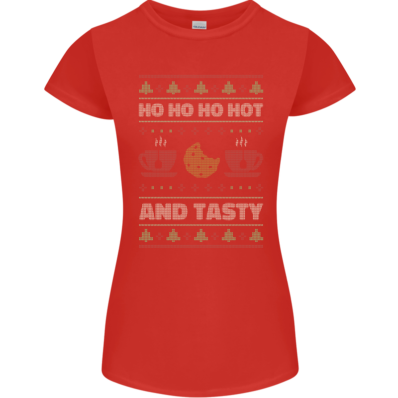 HO HO HO Hot & Tasty Funny Christmas Xmas Womens Petite Cut T-Shirt Red