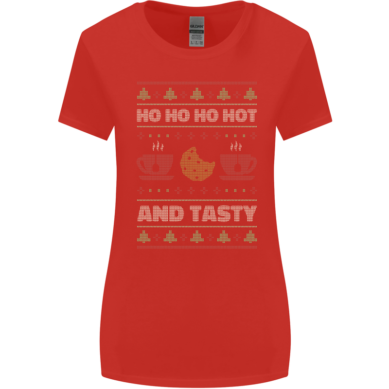 HO HO HO Hot & Tasty Funny Christmas Xmas Womens Wider Cut T-Shirt Red