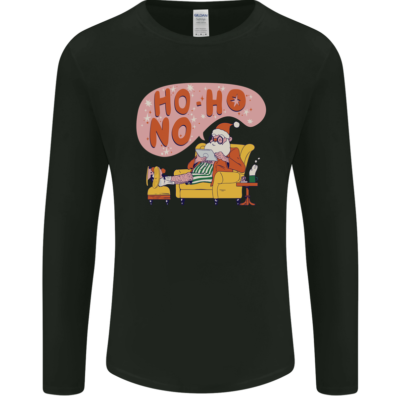 HO HO No Funny Lazy Christmas Bah Humbug Xmas Mens Long Sleeve T-Shirt Black
