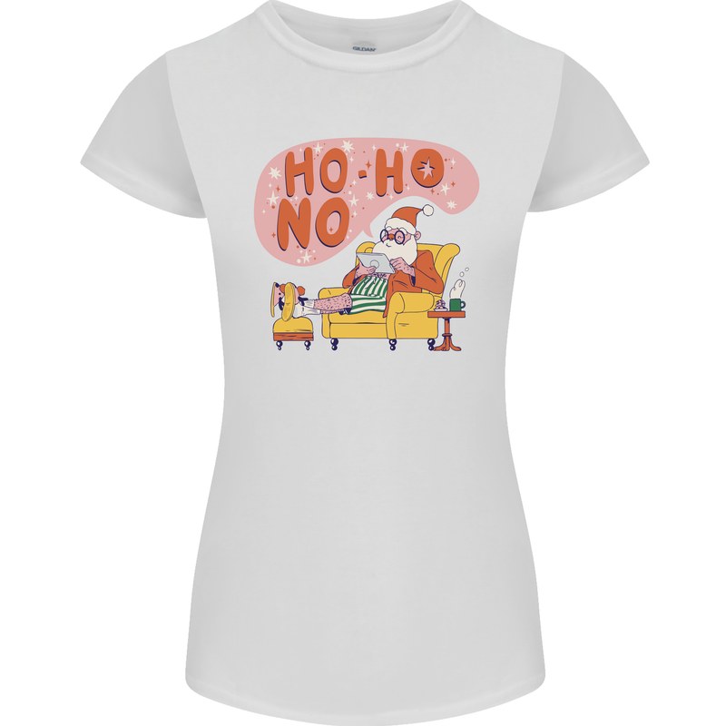HO HO No Funny Lazy Christmas Bah Humbug Xmas Womens Petite Cut T-Shirt White