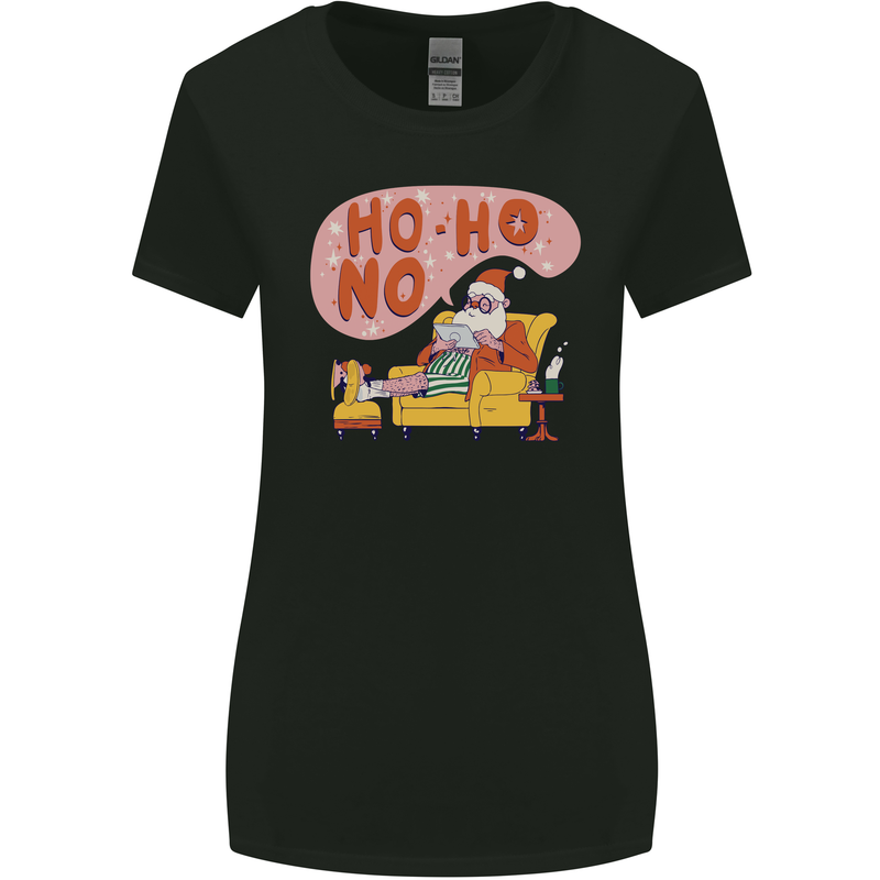 HO HO No Funny Lazy Christmas Bah Humbug Xmas Womens Wider Cut T-Shirt Black