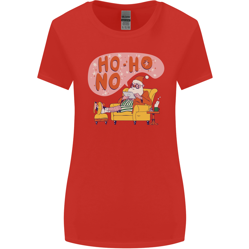 HO HO No Funny Lazy Christmas Bah Humbug Xmas Womens Wider Cut T-Shirt Red