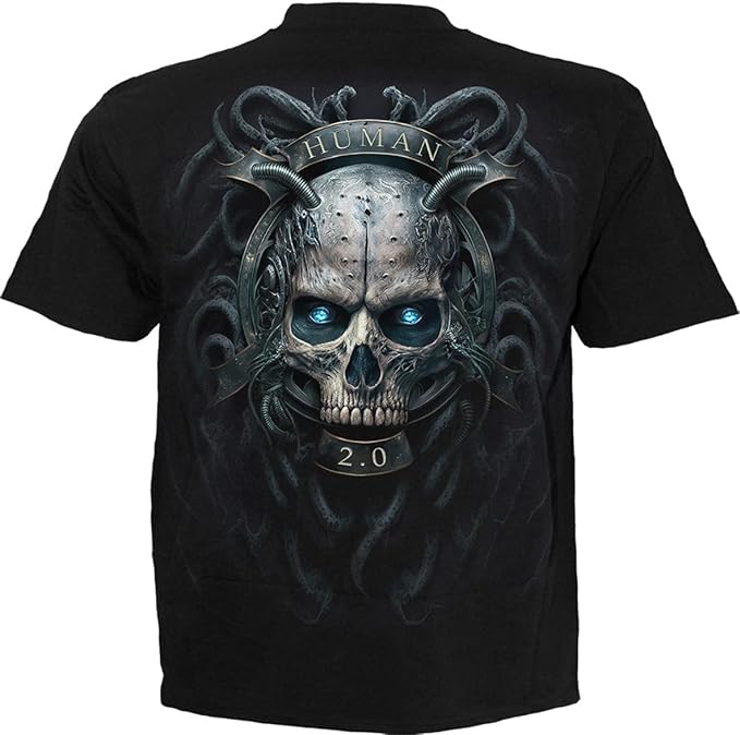 Human 2.0 Mens T-Shirt by Spiral Direct Android Skull