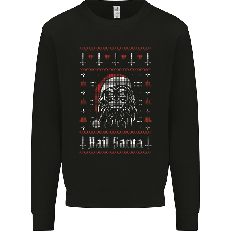 Hail Santa Demonic Evil Anti Christmas Xmas Kids Sweatshirt Jumper Black