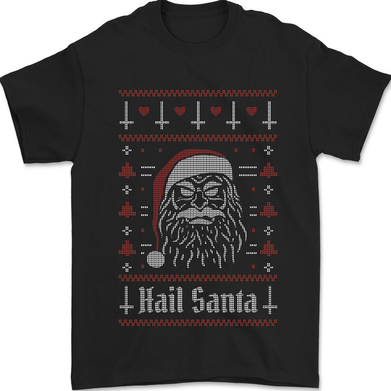 Hail Santa Demonic Evil Anti Christmas Xmas Mens T-Shirt 100% Cotton Black