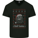 Hail Santa Demonic Evil Anti Christmas Xmas Mens V-Neck Cotton T-Shirt Black
