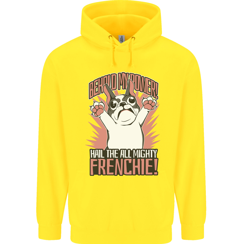 Hail the All Mighty Frenchie French Bulldog Dog Childrens Kids Hoodie Yellow