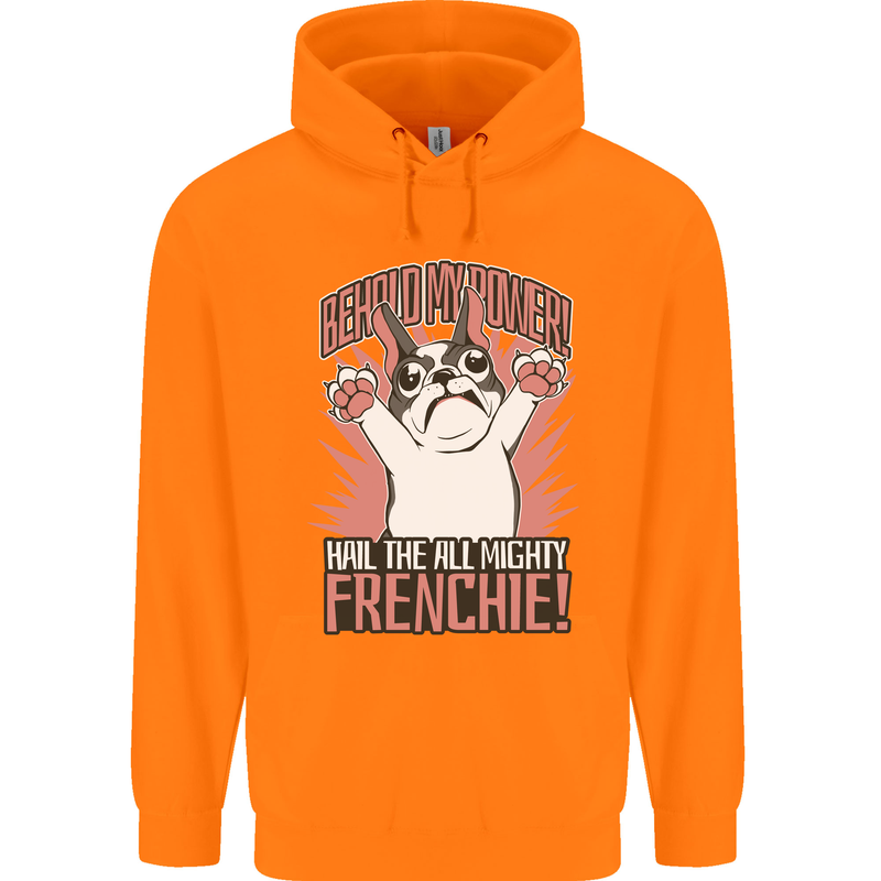 Hail the All Mighty Frenchie French Bulldog Dog Mens 80% Cotton Hoodie Orange