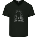 Hairy Christmas Bigfoot Yeti Xmas Mens V-Neck Cotton T-Shirt Black