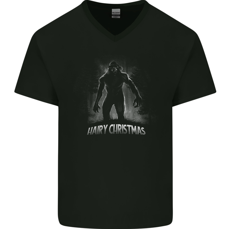Hairy Christmas Bigfoot Yeti Xmas Mens V-Neck Cotton T-Shirt Black