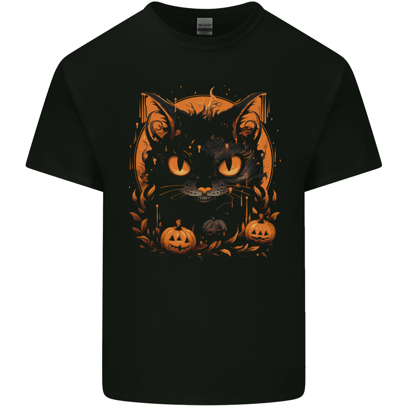 Halloween Cat With Pumpkins Kids T-Shirt Childrens Black