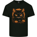 Halloween Cat With Pumpkins Mens Cotton T-Shirt Tee Top Black