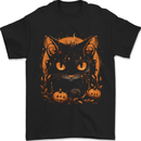 Halloween Cat With Pumpkins Mens T-Shirt 100% Cotton Black