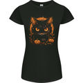 Halloween Cat With Pumpkins Womens Petite Cut T-Shirt Black