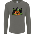 Halloween Cats With a Pumpkin Mens Long Sleeve T-Shirt Charcoal