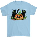 Halloween Cats With a Pumpkin Mens T-Shirt 100% Cotton Light Blue