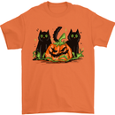 Halloween Cats With a Pumpkin Mens T-Shirt 100% Cotton Orange