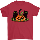 Halloween Cats With a Pumpkin Mens T-Shirt 100% Cotton Red