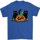 Halloween Cats With a Pumpkin Mens T-Shirt 100% Cotton Royal Blue