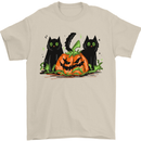 Halloween Cats With a Pumpkin Mens T-Shirt 100% Cotton Sand