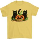 Halloween Cats With a Pumpkin Mens T-Shirt 100% Cotton Yellow