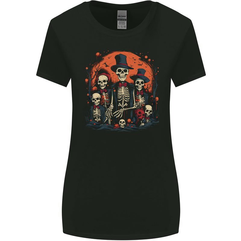 Halloween Skeleton Family With Skulls Womens Wider Cut T-Shirt Black