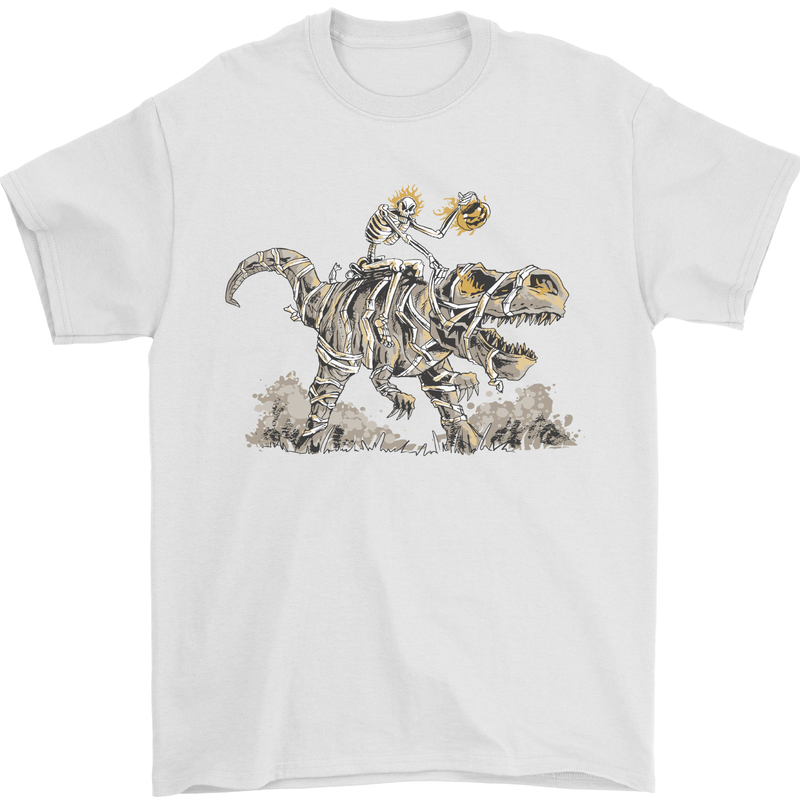 Halloween T-Rex and Skeleton Dinosaur Mens T-Shirt 100% Cotton White