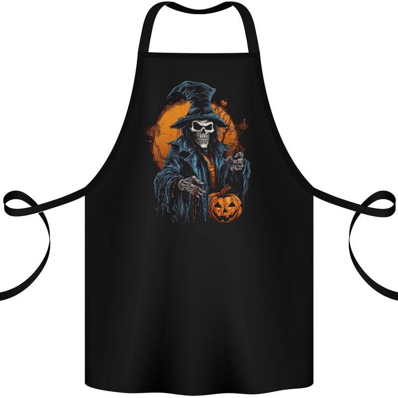 Halloween Wizard Witch With a Pumpkin Skull Cotton Apron 100% Organic Black