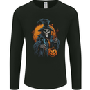 Halloween Wizard Witch With a Pumpkin Skull Mens Long Sleeve T-Shirt Black