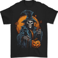 Halloween Wizard Witch With a Pumpkin Skull Mens T-Shirt 100% Cotton BLACK