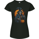 Halloween Wizard Witch With a Pumpkin Skull Womens Petite Cut T-Shirt Black