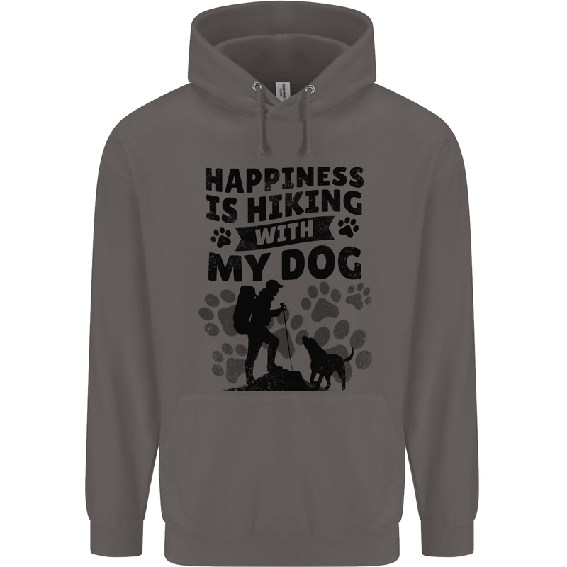Happiness is Hiking With My Dog Funny Mens 80% Cotton Hoodie Charcoal