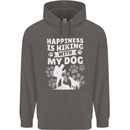 Happiness is Hiking With My Dog Funny Trekking Mens 80% Cotton Hoodie Charcoal