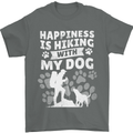 Happiness is Hiking With My Dog Funny Trekking Mens T-Shirt 100% Cotton Charcoal