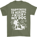 Happiness is Hiking With My Dog Funny Trekking Mens T-Shirt 100% Cotton Military Green