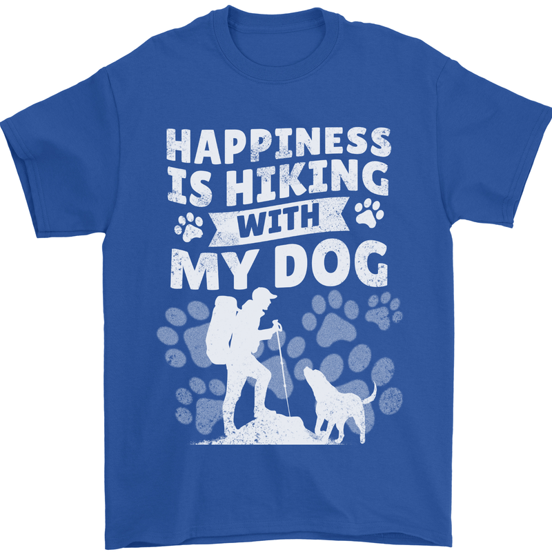 Happiness is Hiking With My Dog Funny Trekking Mens T-Shirt 100% Cotton Royal Blue