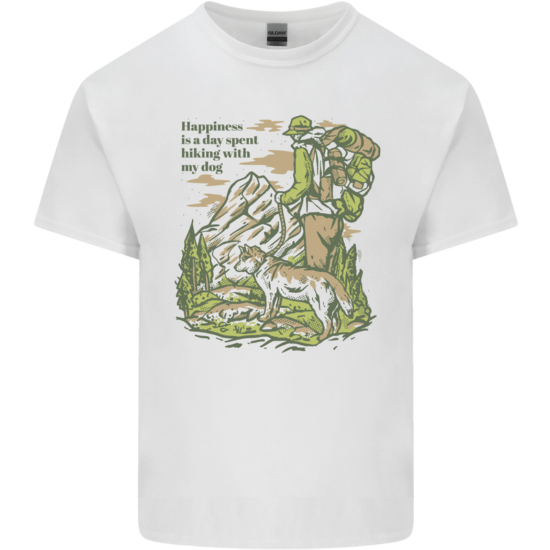 Happiness is Hiking With My Dog Mens Cotton T-Shirt Tee Top White