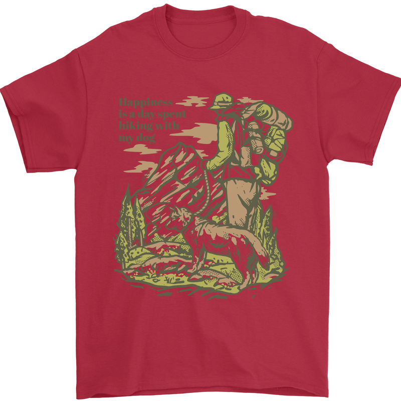 Happiness is Hiking With My Dog Mens T-Shirt 100% Cotton Red