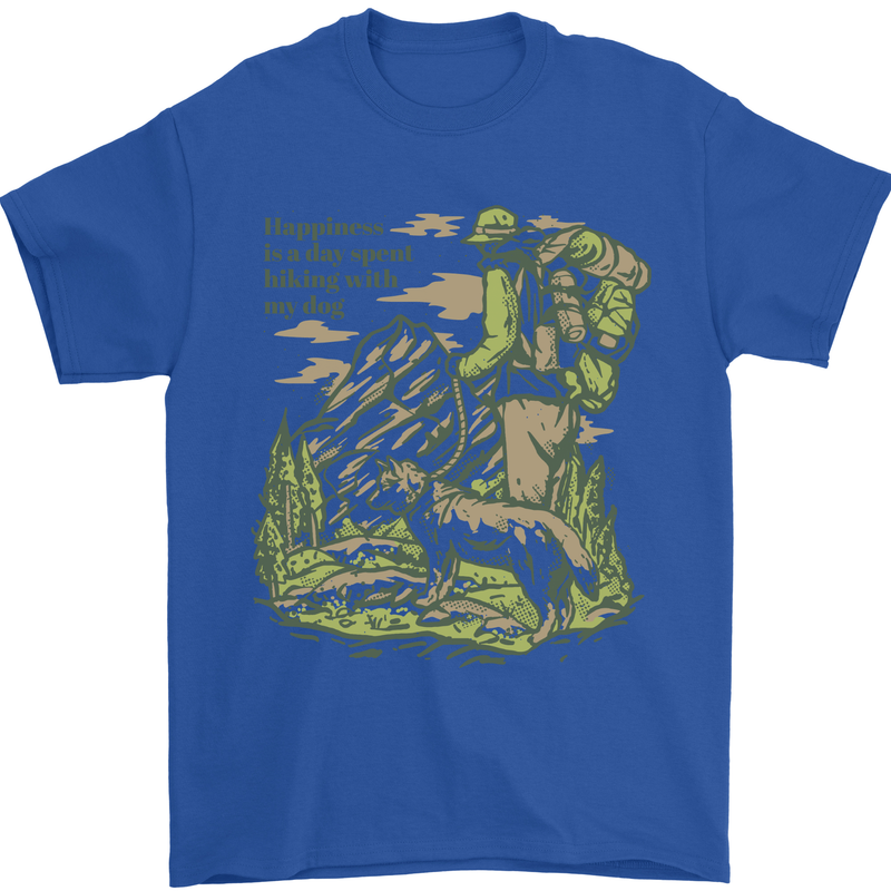 Happiness is Hiking With My Dog Mens T-Shirt 100% Cotton Royal Blue