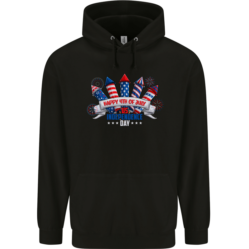 Happy 4th of July Fireworks Independence Day Mens 80% Cotton Hoodie Black