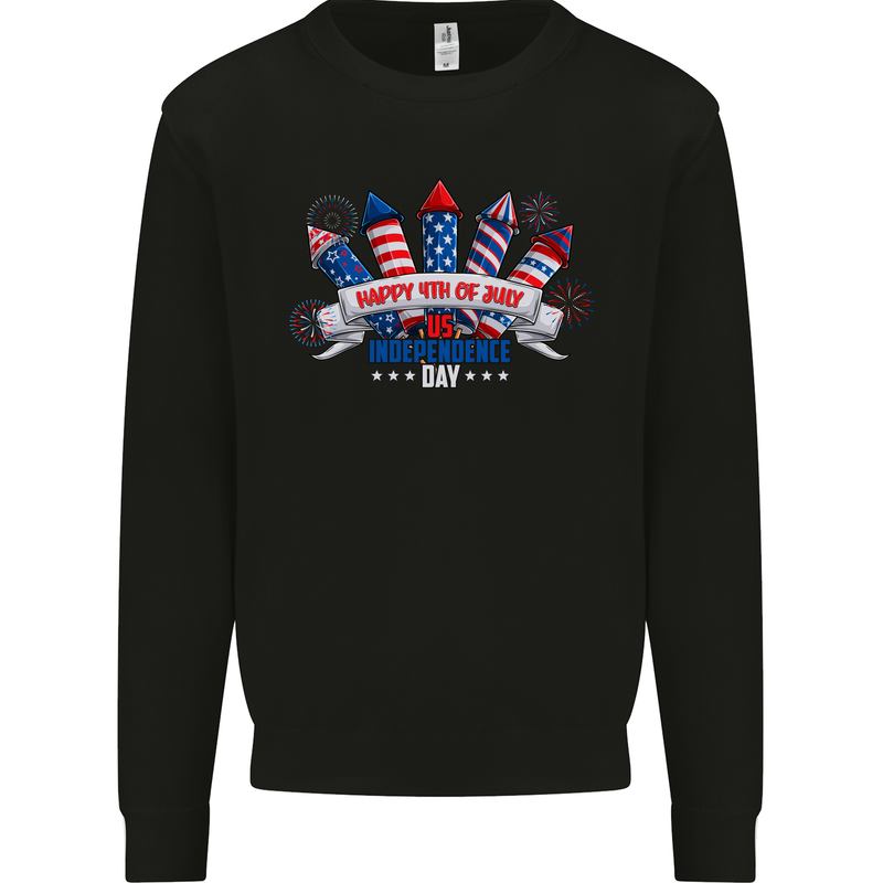 Happy 4th of July Fireworks Independence Day Mens Sweatshirt Jumper Black