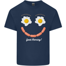 Happy Breakfast Face Funny Bacon Food Kids T-Shirt Childrens Navy Blue