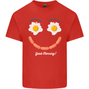 Happy Breakfast Face Funny Bacon Food Kids T-Shirt Childrens Red